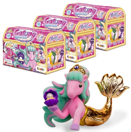 GALUPY Mermaid 3er Pack - Einhorn Spielzeug mit Swarovski Kristall | Sammelfiguren Set mit Meerjungfrauenflosse, magischer Farbwechsel und Glitzereffekt, ideal als Geschenk für Mädchen