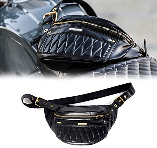 Motorrad Motorrad Outdoor Fahrt Brusttasche mit extra Stauraum, Retro Lokomotive Messertasche, wasserabweisende Leder Brusttasche, Vintage Umhängetasche Motorrad Rucksack Herren Damen (Schwarz)