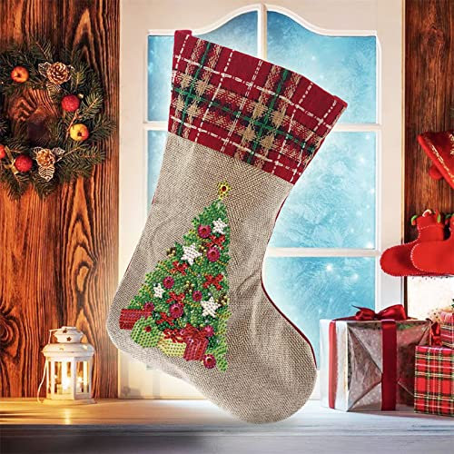 VIONNPPT 5D DIY Diamant Painting Groß Weihnachten Socke 35cmx20cm, Weihnachten Stiefel Socken Geschenk Diamant Stickerei Candy Tasche,Weihnachtsbaum Kamin Deko (B)