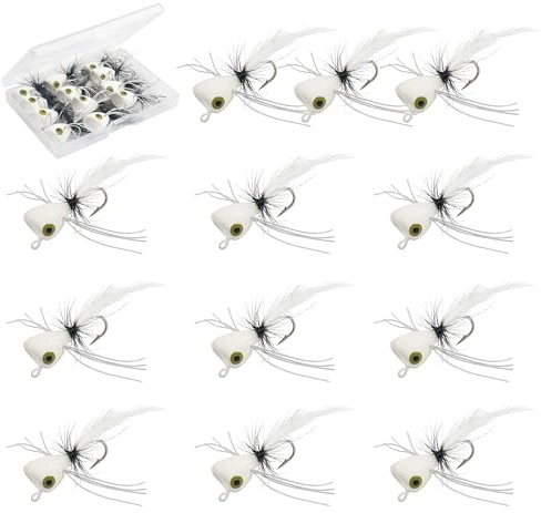 Fly Fishing Poppers Topwater Fishing Lures Assortment Kit Dry Flies Wet Flies Popper Lures for Bass Panfish Trout Bluegill Salmon Freshwater 12pcs