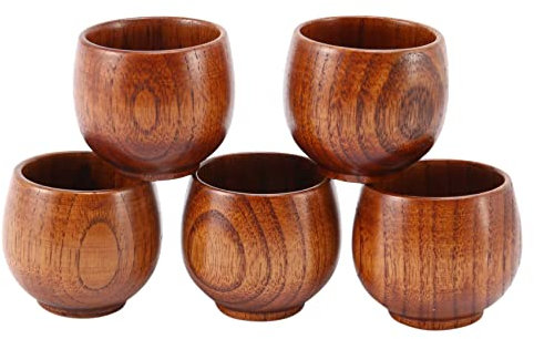 JNJOOD 5-teiliges Tee-Set kleine Holztasse kleine Tasse grüne Holztasse mit natürlichem Weinbecher Tee Trinkbecher