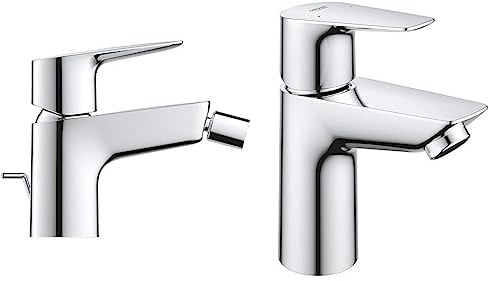 Grohe Start Edge Miscelatore Monocomando per Bidet, Cromo, Scarico a saltarello 1 1/4 & Start Edge Miscelatore Monocomando per Lavabo Taglia S, Cromo, Con piletta clic clac