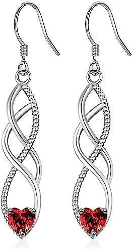 MASOP Ohrringe Silber 925 Hängend Unendlichkeitszeichen AAA Zirkonia Rot Herz Hängeohrringe Lange Infinity Ohrhänger Hochzeit Schmuck für Damen Frauen Braut