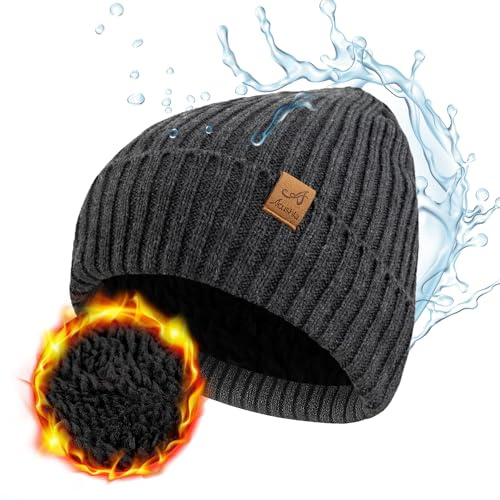 ACUSHLA Berretto invernale impermeabile antivento – foderato in pile spesso lavorato a maglia, cappello invernale per uomini e donne caldo berretto da orologio per la stagione fredda, grigio scuro