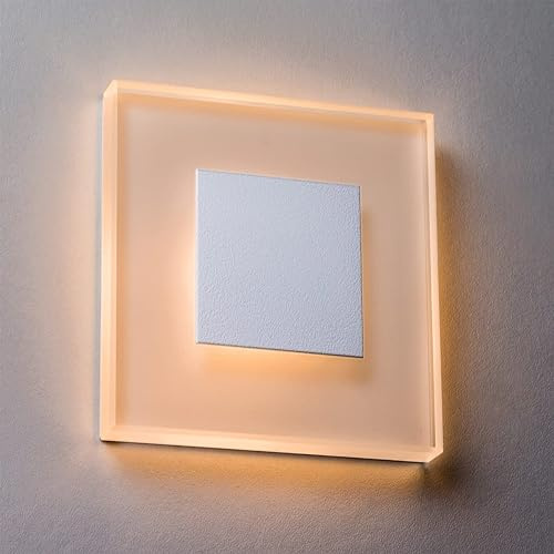 LED Treppenbeleuchtung Premium SunLED Large 230V 1W Echtes Glas Wandleuchten Wand-Lampen Treppenlicht mit Unterputzdose Treppen-Stufen-Beleuchtung Wand-Einbauleuchte (Warmweiß, Alu: Weiß)