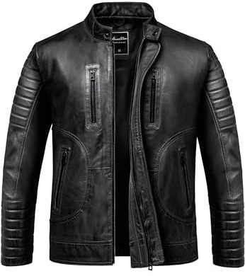 Amaci&Sons Herren Echtleder Jacke Biker Zipper Lederjacke 9105