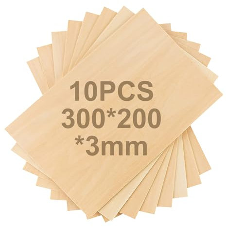 APOMOONS Confezione da 10 pannelli in compensato, pannelli in legno artigianale, pannelli in compensato 300 x 200 x 3 (+/- 0,2) mm compensato in legno di balsa per artigianato, modellismo, incisione l