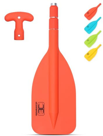 OCEANBROAD Emergency Telescoping Paddle 42in Collapsible Paddles Aluminium Alloy Shaft, for Kayaing Canoeing Boating River Tubing Emergency，Tangerine, 1 Paddle