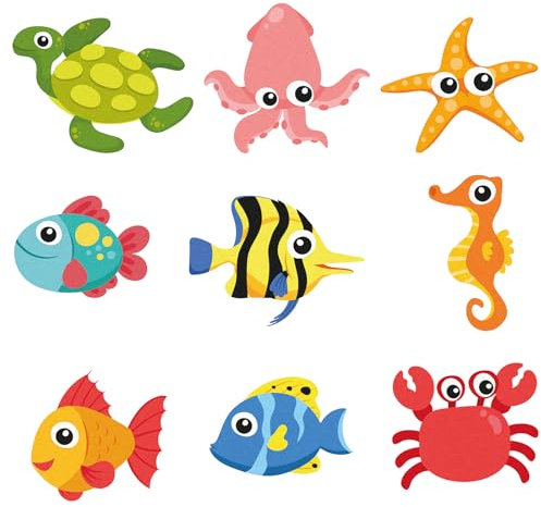 Simsky Lot de 9 Autocollants Antidérapants, Autocollants de Douche Antidérapants, Autocollants Adhésifs, Adhésif Antidérapant Bain & Douche Waterproof, Sticker Antidérapant pour Baignoire Vie Marine