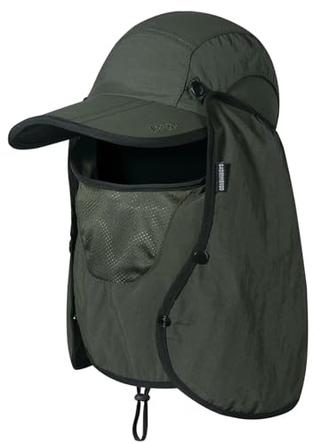 GADIEMKENSD Vikbar fiskemössa med nackflik UPF 50+ solskydd vindtät avtagbar design solhatt med flera nivåer, Armégrönt, 6 3/4/7 3/8