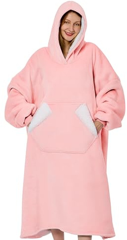 Nobleer Tragbare Decke mit Kapuze, Sherpa-Fleece, Pink, Standard größe