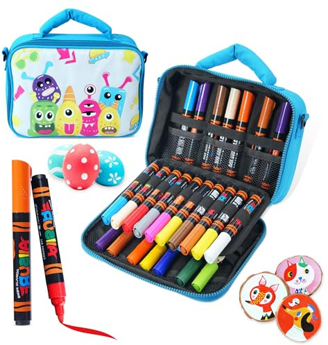 YPLUS Acrylmalstifte für Kinder, dauerhafte wasserfeste Stoffmarker, Acrylmarker zum Malen für Steine, Kleidung, Holz und mehr – 24 Farben mit Tasche – Blau