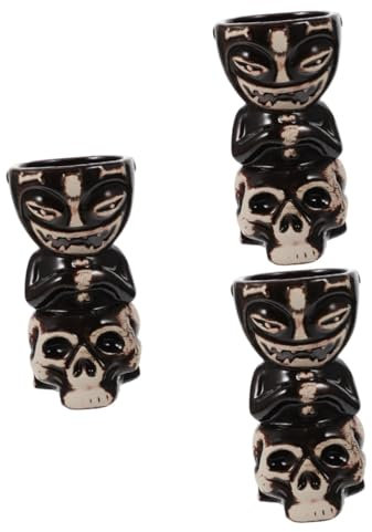 TOPBATHY 3 Pièces Verre à Vin Tête De Mort Verres Tiki Pour Cocktails Tasse Coupe à Vin Décorative Verres à Cocktail Exotiques Vaisselle De Fête Hawaïenne Mug Tiki Personnalisé Céramique