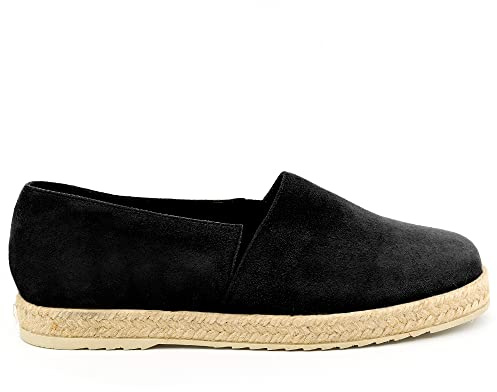 L'atelier Bottier - Sandale Espadrilles Femme Daim et Cuir Noir Made in France Taille - 39