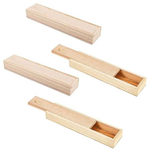 Cuyacili 4 Stück unlackierte Holzbox mit Schiebedeckel Holz Geschenkbox Schmuckschatulle Stiftebox Lange Holzkiste für Weihnachten, Hochzeit, Schmuck, DIY Handwerk 23x5,5x3 cm