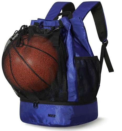 MIER basket fotboll ryggsäck väskor sport gym ryggsäckar med skofack och bollhållare för vuxna män stor fotbollsväska, blå
