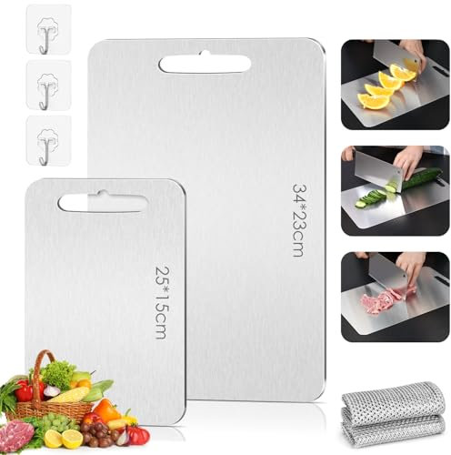 Planche a Decouper en Titane, Planche a Decouper Inox Cutting Board Planche à Découper en Titane pour Couper Viande, Pain, Fruits et Légumes