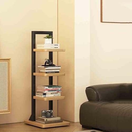 HARELA Metall Bücherregal Bodenstehendes, 4/6 Ebenen Vertikales Bücherturm, Standregal Regal In Schmaler Leiterform, Mehrstöckiges Lagerregal Freistehendes Bücherregal(Black-4 Tier)