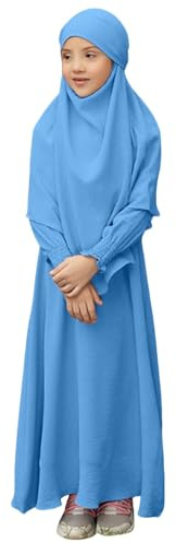 Fannyfuny Gebetskleidung Für Kinder, Mädchen Muslim Kleider, Lange Ärmel Abaya mit Hijab, Islam Kleidung Frauen, Damen Muslimische Kleid Set, Gebetskleid Jilbab Khimar Ramadan Gebetskleid