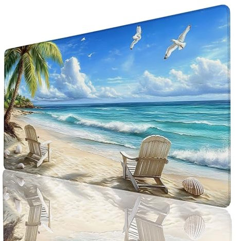 Alfombrilla Ratón Colorblanco, Alfombrilla Gaming Playa, Impermeable Tapete Escritorio 1400 x 600 x 3mm Compatible con Raton Inalambrico y Teclado Inalambrico, Mousepad para Portatil Regalo GYL-6410