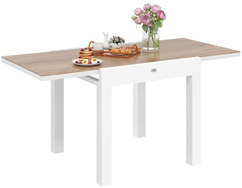 Outsunny Tavolo da Giardino Allungabile da 80/160x80x75 cm, Tavola da Pranzo Estensibile per 4-6 Persone Rettangolare in Alluminio con Piano in PSPC, Per Patio, Terrazzo, Balcone ed Esterno, Bianco