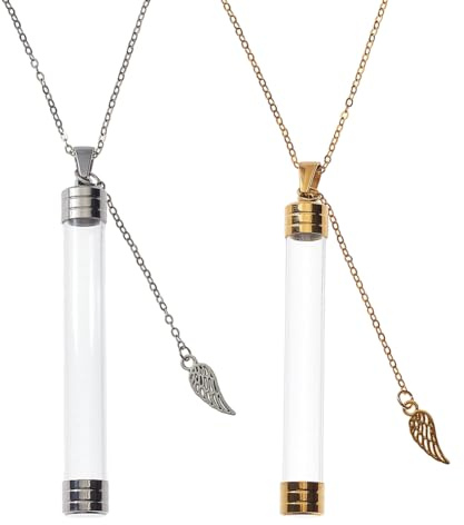 DELORIGIN Collier avec Pendentif en Forme de Bouteille en Verre 2 couleur Support pour Moustaches de Chat Chaîne en Laiton Bijoux Breloque Urne Cendres Souvenir pour Moustaches de Chat Animal