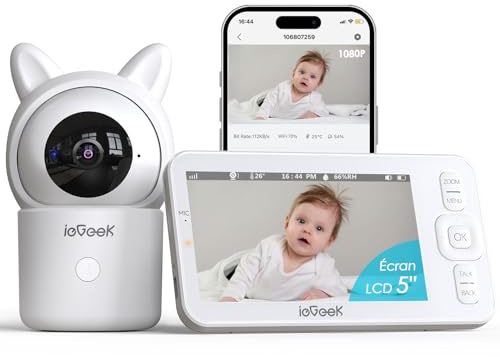ieGeek 1080P/ 5 Babyphone Fotocamera,PTZ 355° Baby Phone Video collegato Smartphone, Videocitofono con avvisi intelligenti/visione notturna/monitoraggio automatico (Baby 7)
