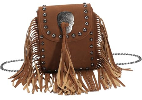 Healvian Vintage Fransen Umhängetasche Damen Aus Kunstleder Quasten Schultertasche Klein Braun Vielseitige Crossbody Tasche Für Alltag Und Reisen