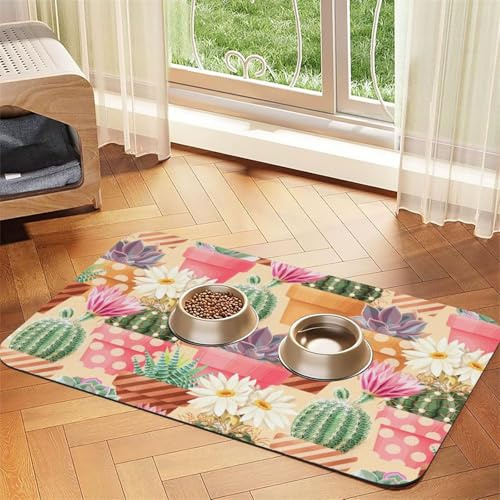 Mosytuky Cat Food Mat for Pet Dog Food Mat,Cat Mat for Food and Water,Non-Slip Absorbent-Succulent and Cactus