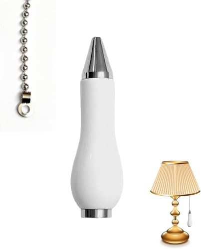DWUENT Bathroom Light Pull Cord White, 1.5cm/2.2cm Design with 150cm Cord, Stainless Steel Ergonomic Handle for Light & Fan Switches, Baked Finish Ceramic Pull Cord Switch for Bathroom & Lamps (33g)