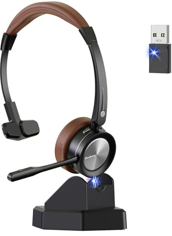 Beebang Bluetooth Headset, Mono Wireless Headset mit Mikrofon und Rauschunterdrückung & USB-Dongle, Kabellose mit Mikrofon Stummschaltung für Computer/Meeting/Call Center/Büro