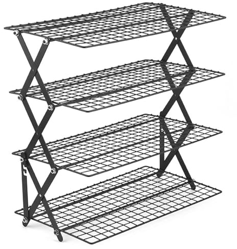 Xoeryoy Cooling Racks for Cooking and Baking, 4 Tiers Collapsible Foldable Iron Wire Baking Cooling Rack for Kitchen Camping