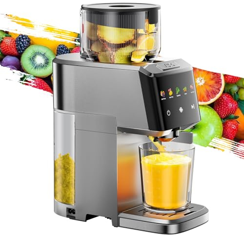 VCK Cold Press Juicer - Large 5.12 Feed Chute, Easy to Clean, Slow Masticating for Nutrient Retention, Quiet Motor, High Juice Yield, Leakproof - Sliver