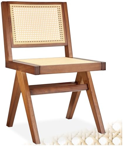 tectake® Küchenstuhl, Boho Korbsessel Wiener Geflecht, Dining Chair, Stuhl Esszimmer, Sessel Wohnzimmer, Holzstuhl, Sitzecke Küche, Besucherstuhl, Essen Stuhl - Eiche dunkel ohne Armlehne, 1 Stuhl