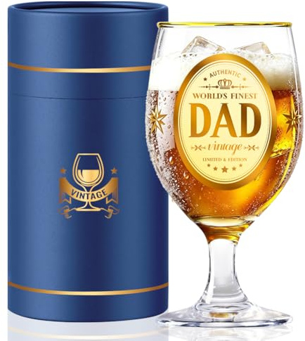DEARLIVES for Dad Christmas Presents for Daddy Gift, 450ml/15oz Beer Glass Happy Birthday Gifts from Daughter and Son for Father's Day (Dad)