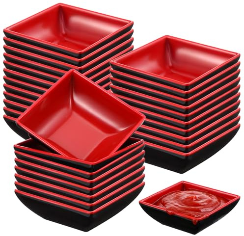 Xaajooio 30 Pcs Melamine Dipping Bowls, Square Soy Sauce Dishes, Sauce Cups for BBQ, Sushi, Parties