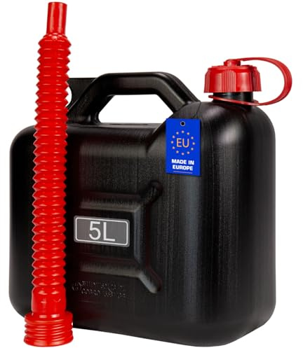 FIXKRAFT Benzinkanister Diesel Kanister mit Ausgießer & Verschluss Dieselkanister Reservekanister Benzin Kraftstoffkanister Kunststoff (Schwarz, 5 Liter)