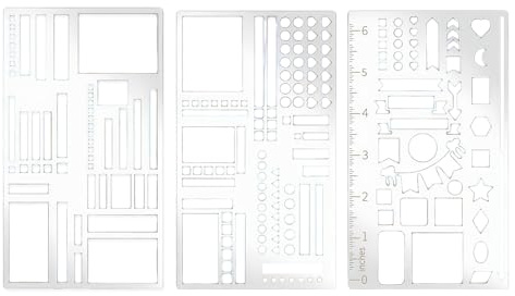 Cosblisvia 3 Stück Metall Schablone, Journaling Zubehör für Bullet Journal und Bullet Journal Zubehör Set für Planer, Studenten, Profis für Büro, Schule, Kunst (10.2x17.8CM)
