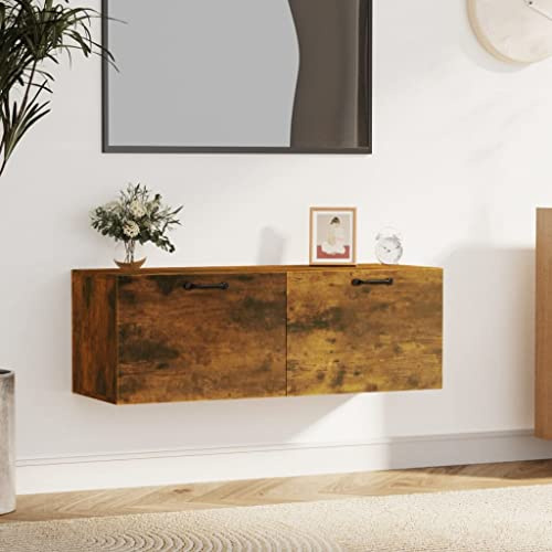 HFXHIJXQ Armario de pared de roble ahumado, 100 x 36,5 x 35 cm, material de madera, armario colgante con 2 cajones, diseño moderno, ahorra espacio, para pasillo, dormitorio, oficina y baño