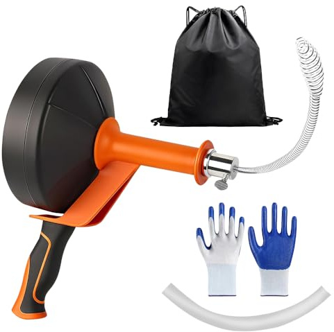 Hojalis Espiral De Limpieza De Tuberías de 10 m, Alambre Desatascador Tuberias, Desatascador Tuberias Profesional con Guantes y Bolsa de Almacenamiento para Cocina, Fregadero, Ducha