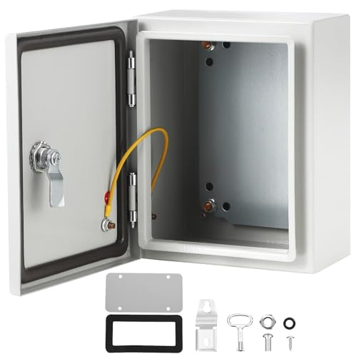 IP66 Waterproof Electrical Enclosure Box Lockable Metal Junction Box Wall Mounted Distribution Cabinet Cold Rolled Steel Electrical Panel with Mounting Plate Cable Gland Entry Outdoor Weatherproof