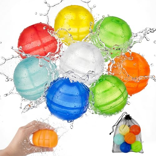 8 Stück Wasserbomben Wiederverwendbare, Eine Sekunde Schnellfüller Selbstschließende Silikon Wasserballons für Pool Party, Strand, Garten