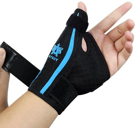 AYBUY Tumskena tumbandage vänster och höger ventilerande tumskydd | Tumsadelfog, bandage, tumstöd för kvinnor och män (blå, 1 styck)