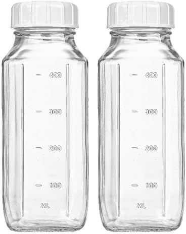 TOMETURE 2 bottiglie di vetro per succhi: caraffa per tè al latte a prova di perdite con tappo ermetico e scala graduata - 500 ml per conservare il latte materno per bevande fatte in casa, succhi,