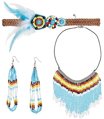 W WIDMANN MILANO Party Fashion - Indianerin Schmuck Set | 3-teilig mit Haarband, Ohrringen und Halskette für Karneval und Mottoparty