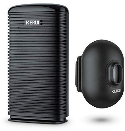 KERUI DW9 Driveway Alarm Wireless Weatherproof Outdoor PIR Motion Detector Indoor Chime Receiver DIY Entry Auto Doorbell Perimeter Entry Alert System for Home Shed Garage Shop Store Restaurant Black