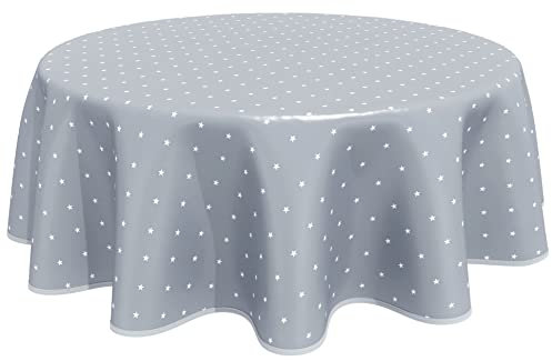 Wachstuch Tischdecke Abwaschbar, pflegeleicht, abwischbar, Rund 160cm, Sterne, Hellgrau