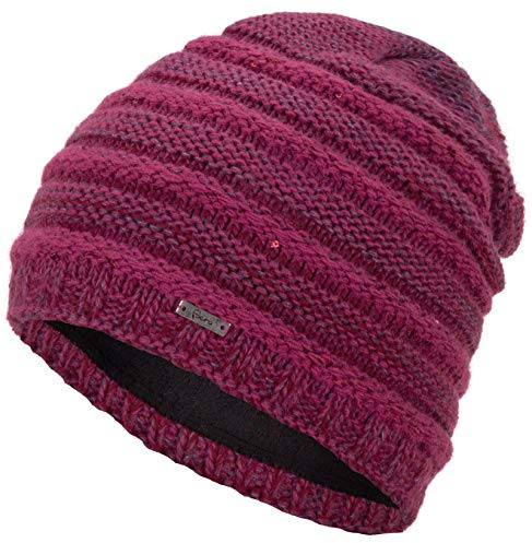 Faera Wintermütze warm gefütterte Winter-Mütze Fleece-Futter Winter Strick-Mütze Beanie-Mütze Damen Herren One-Size, Farbe:Lila