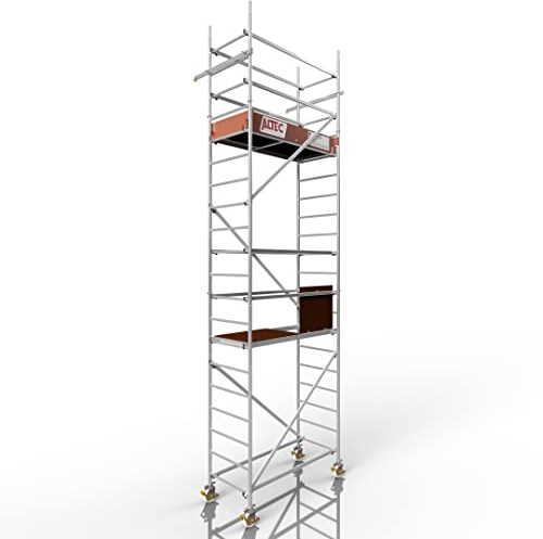 ALTEC Rollfix 2.0 Rollgerüst fahrbar, 6m Arbeitshöhe, inkl. Wandanker | Fahrbares Gerüst aus Aluminium, Baugerüst zertifiziert, 200 kg/m² Traglast, DIN EN 1004-1, ISO 9001:2015