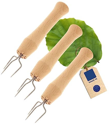 3x HOFMEISTER® Pellkartoffel-Gabel, Made in Germany, ohne Plastik, perfekt als Spieß für Pellkartoffel oder Maiskolben-Halter, aus Edelstahl rostfrei, Griff aus Buchenholz